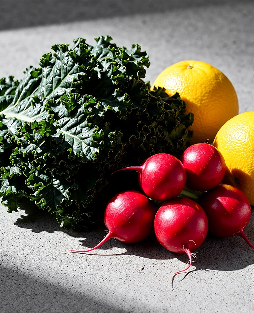 Fresh nutritional ingredients on concrete